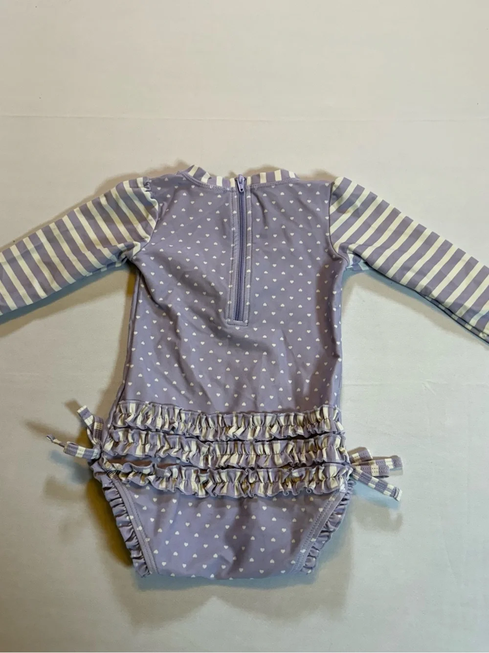 RuffleButts Girls Purple Heart Long Sleeve One Piece Swimsuit 12-18M